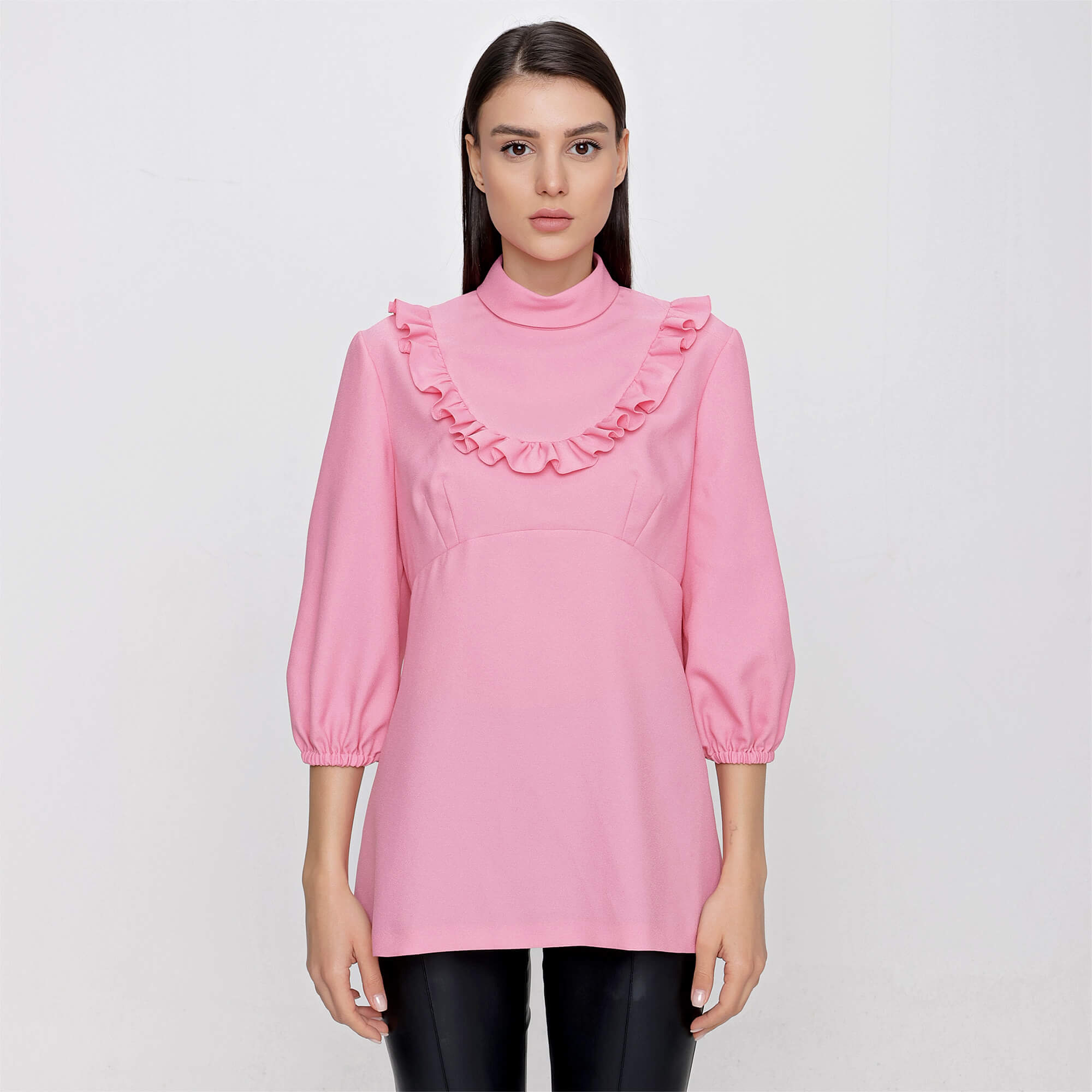 Miu Miu - Pink Ruffle Neck Long Sleeves Shirt 